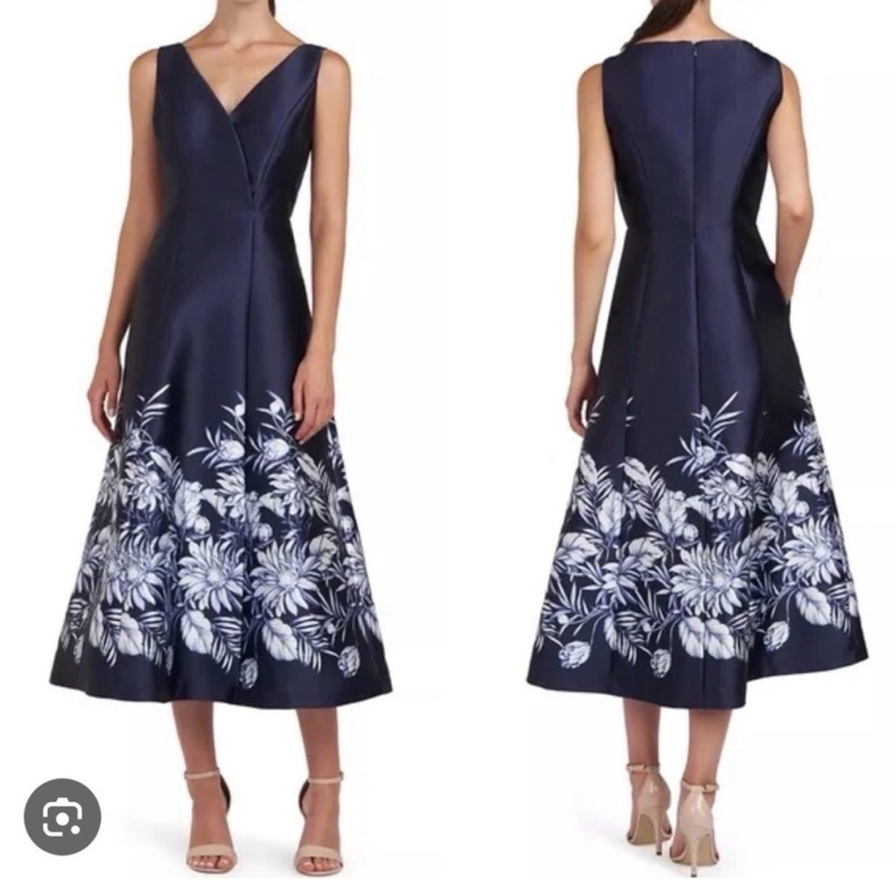 Kay Unger HATTIE TEA LENGTH
DRESS Floral Midi Dark Navy NWT $298